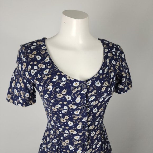 Vintage Jessica Scott Navy Blue Floral Button Up Romper Size S/M - Picture 2 of 11